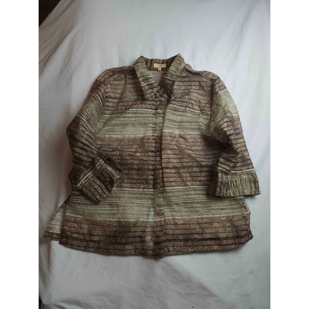 Choices Button Up Shirt Womens L Striped Paisley Earthy Boho Whimsigoth Indie